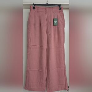 High Waisted Pocket Wide Leg Flowy Solid Palazzo Casual Linen-Feel Pants